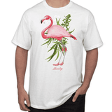 StonerDays Men's White Tee featuring Pink Flamingo Design, Soft Cotton Fabric, Front View