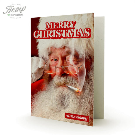StonerDays Merry Christmas Hemp Card featuring Santa, eco-friendly 8.5" x 5.5" size