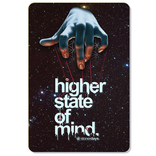 StonerDays Mind Over Matter Dab Mat featuring cosmic design with hand and lettering, 12" x 8" size with rubber base