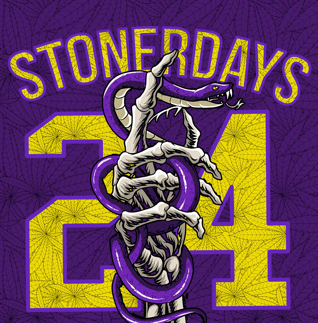 StonerDays Mls Mamba Dab Mat with purple and yellow design, featuring a snake illustration