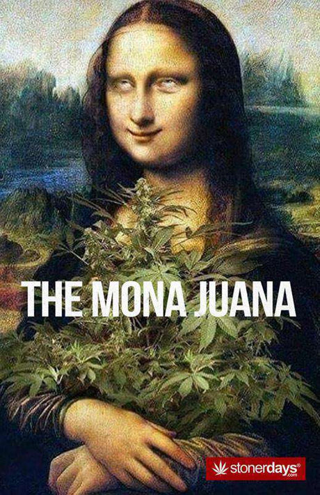 StonerDays Mona Juana Hemp Cards featuring a parody of the Mona Lisa with cannabis plants