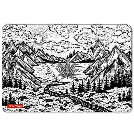 StonerDays Mountain Scapes 8" Creativity Mat with rubber base for dab rigs, top view