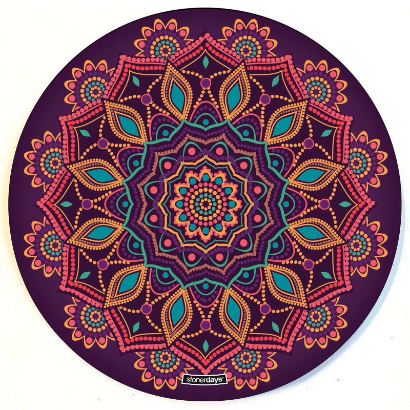 StonerDays Namaste Mandala Dabmat with vibrant mandala design, 8" diameter, rubber material, top view