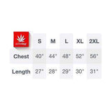 StonerDays Nature Is Not A Crime Hoodie size chart, showing various sizes from S to 2XL.