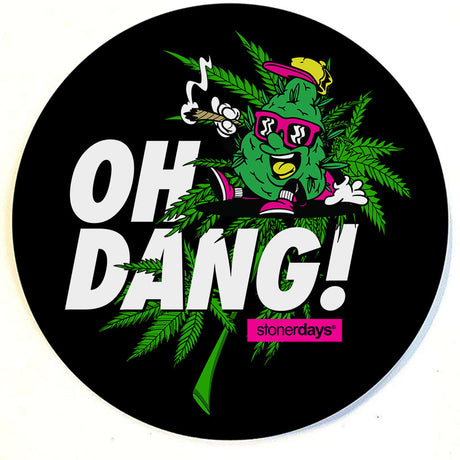 StonerDays 'Oh Dang!' round dab mat with vibrant cartoon graphics on black background