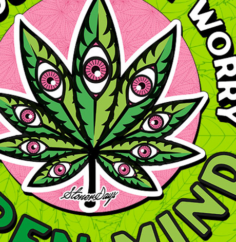StonerDays Open Mind 12x8" Dab Mat with vibrant eye-patterned cannabis leaf design
