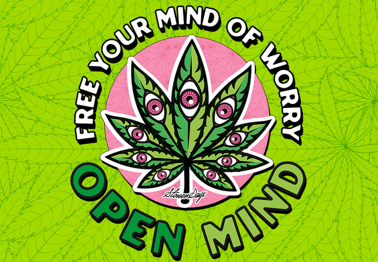 StonerDays Open Mind 12x8" Dab Mat with vibrant cannabis leaf design, ideal for bong stability