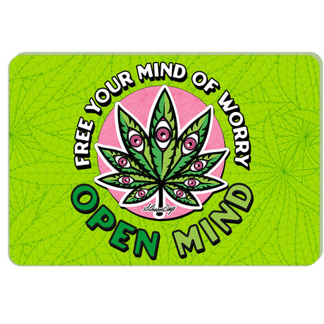 StonerDays Open Mind Dab Mat with vibrant green leaf design on a black background