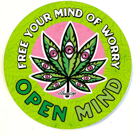 StonerDays Open Mind 8" Round Dab Mat with vibrant leaf design, top view on white background