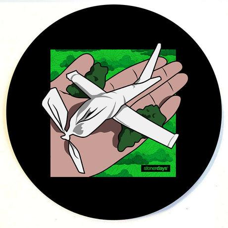 StonerDays 8" Paper Plane Dab Mat with green accents, made of silicone and rubber