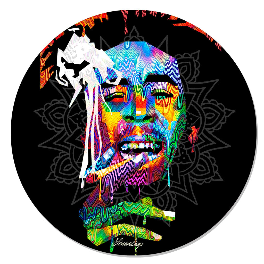 StonerDays 8" Pop Art Bob Marley Dab Mat with vibrant green accents, made of polyester and rubber