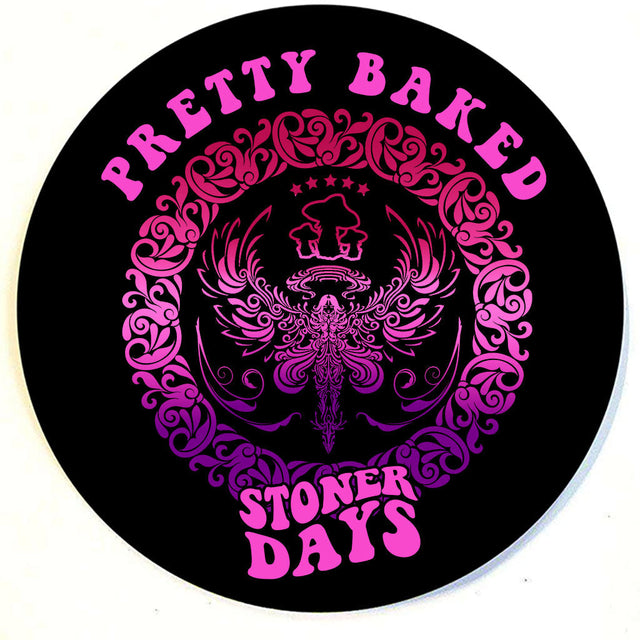 StonerDays Pretty Baked Trip Dab Mat, 8" round polyester with rubber backing, top view