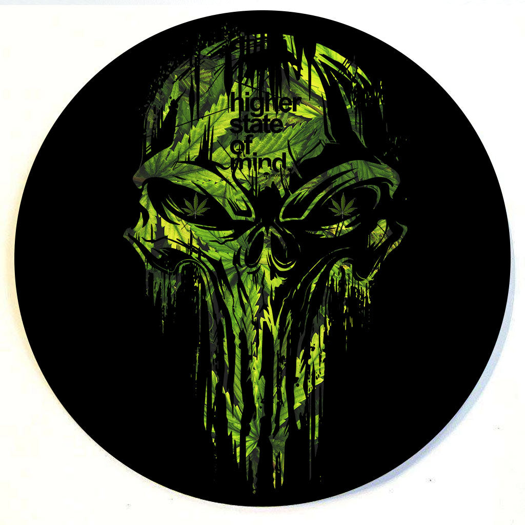 StonerDays Punisher Dab Mat with vibrant green skull design, 8" diameter, made in USA