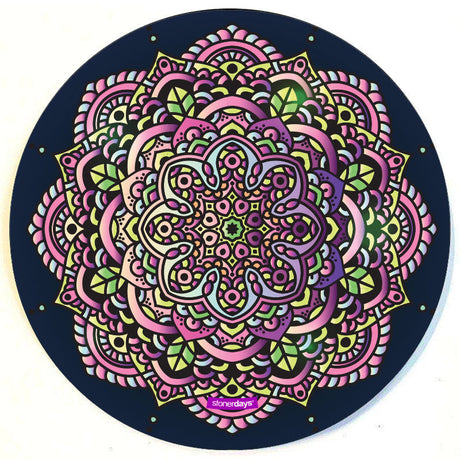 StonerDays Purple Haze Dab Mat with intricate mandala design, polyester and rubber materials, top view