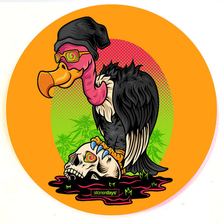StonerDays 8" Scavenger Hunt Dab Mat with vibrant vulture and skull design on a rubber base
