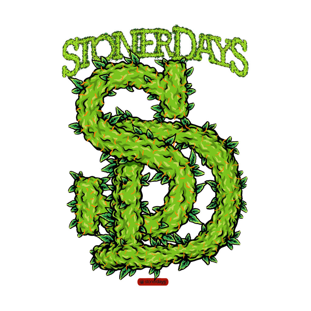 StonerDays White Tee with Leafy Green Logo, 100% Cotton, Front View