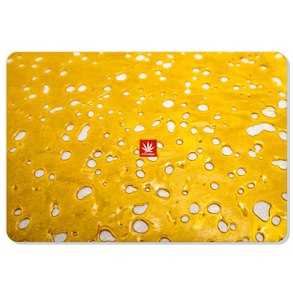 StonerDays Shatter Slab Dab Mat with rubber base and polyester surface, top view on white