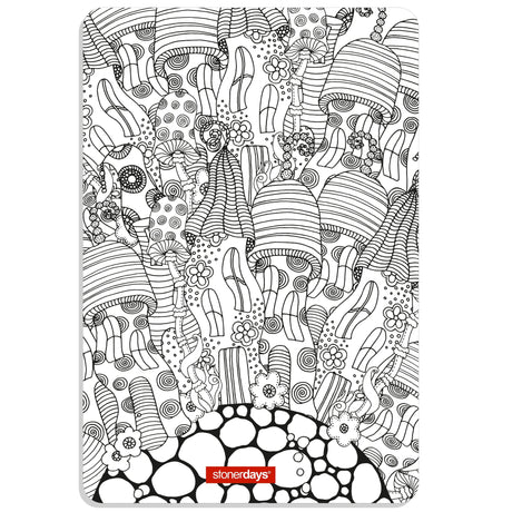 StonerDays Shroom Roots Creativity Mat with psychedelic mushroom design, 12" polyester top