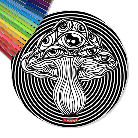StonerDays Shroomy Eyes 8" Dab Mat with psychedelic mushroom design, made of non-slip rubber