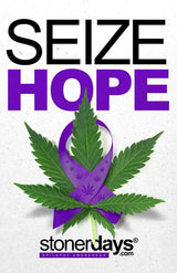 StonerDays Seize Hope Hemp Card with purple text and cannabis leaf on white background