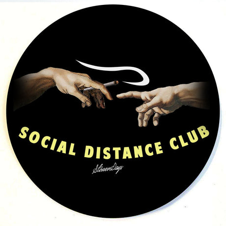 StonerDays Social Distance Club round dab mat with iconic hand graphics, polyester and rubber, top view