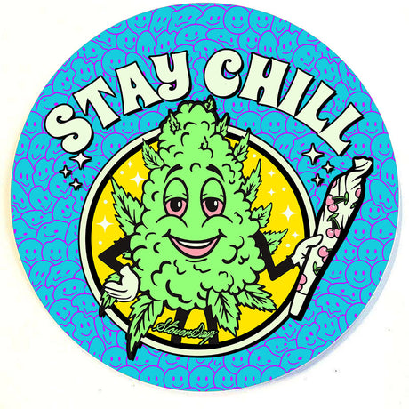 StonerDays Stay Chill 8" Round Dab Mat with vibrant cartoon design, top view on white background