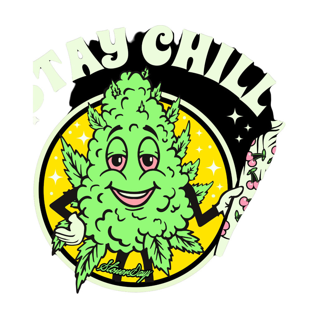 StonerDays Stay Chill women's crop top hoodie in green with graphic print, front view.