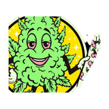 Close-up of StonerDays Stay Chill Hoodie graphic with smiling cannabis leaf design