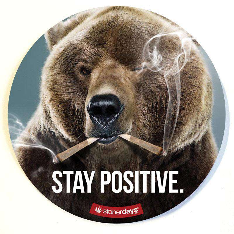 StonerDays Stay Positive Dab Pad with bear graphic, 8" silicone rubber, for bongs and concentrates