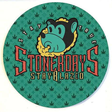 StonerDays Stay True Bear 8" Dab Mat with cannabis leaf pattern and non-slip rubber base