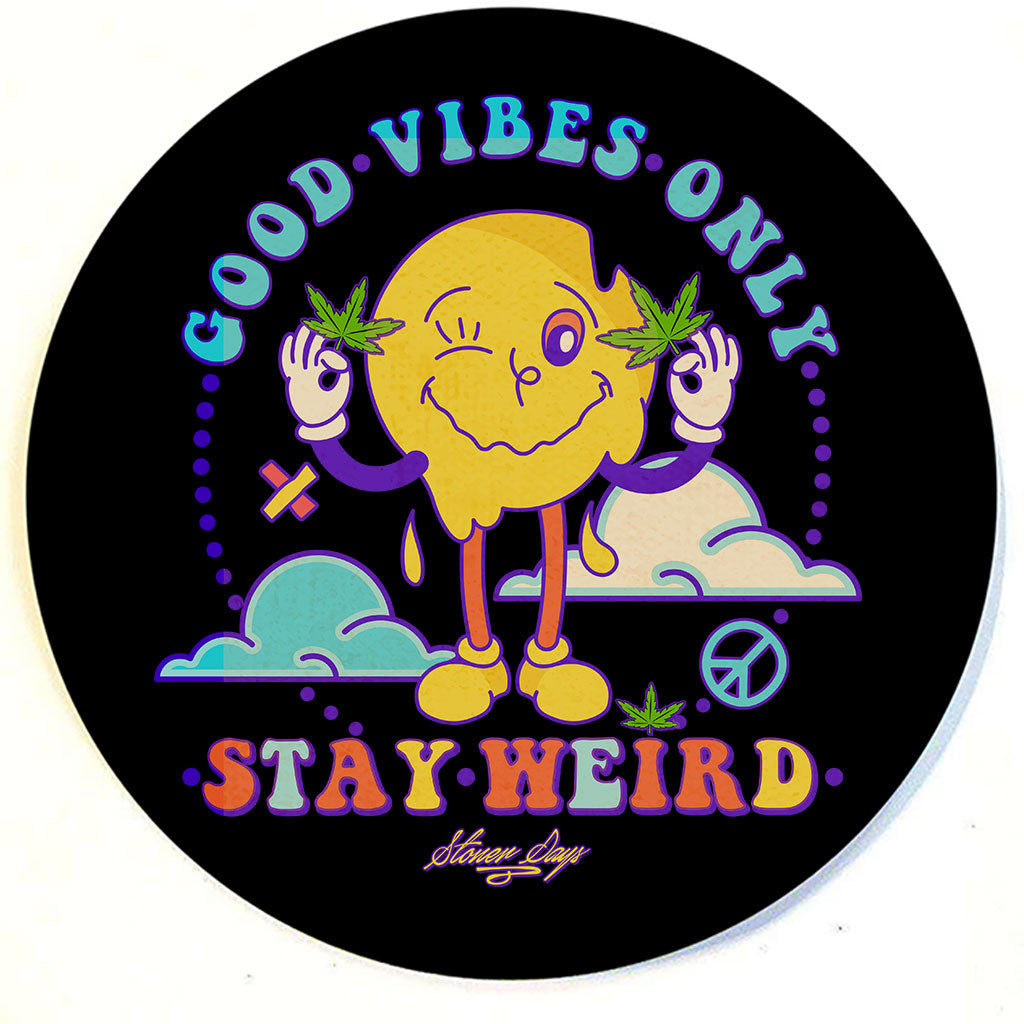 StonerDays Stay Weird Dab Mat, round polyester pad with rubber base, 8" diameter, psychedelic design