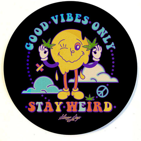 StonerDays Stay Weird Dab Mat, round polyester pad with rubber base, 8" diameter, psychedelic design