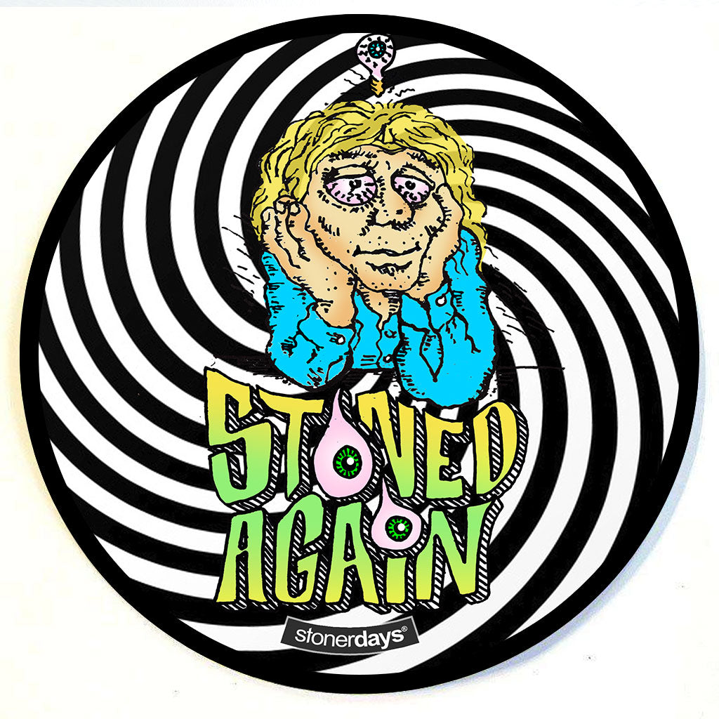 StonerDays 'Stoned Again' round dab mat with psychedelic design, 8" diameter, polyester and rubber