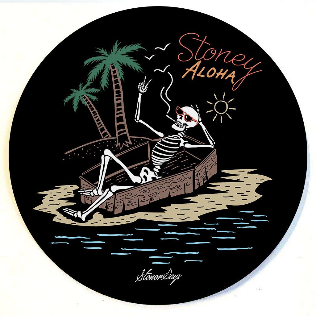 StonerDays Stoney Aloha 8" Dab Mat with tropical skeleton design, made of durable polyester and rubber