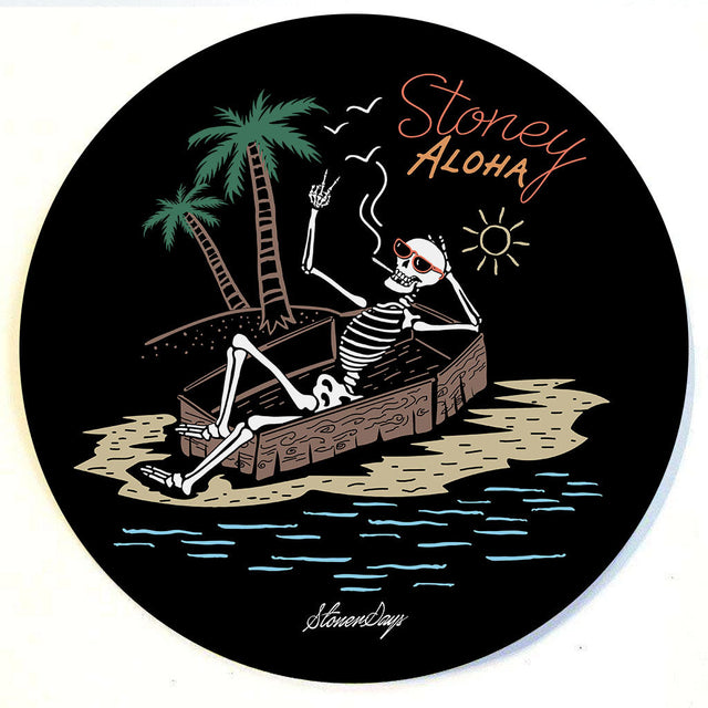 StonerDays Stoney Aloha 8" Dab Mat with tropical skeleton design, made of durable polyester and rubber