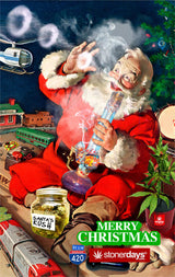 StonerDays Stoney Christmas Eve Hemp Card featuring Santa with a bong, front view