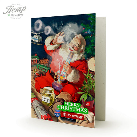 StonerDays Stoney Christmas Eve Hemp Card with festive Santa illustration - Front View