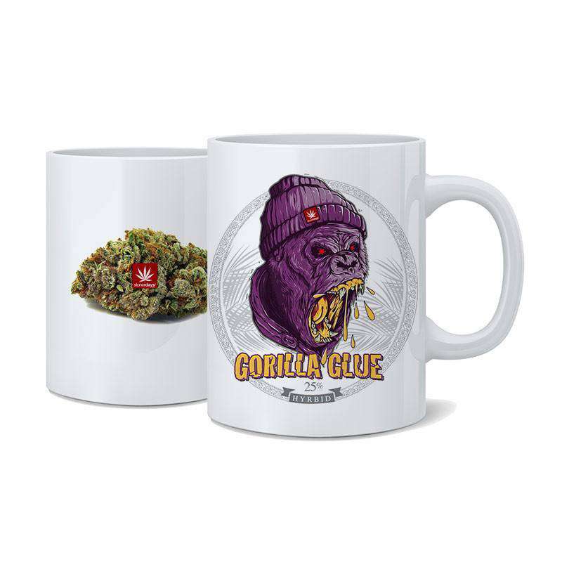 StonerDays ceramic Nug Mugs with Blue Dream and Gorilla Glue designs, front view on white background