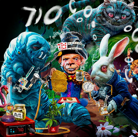 StonerDays Tea Party Dab Mat with vibrant Alice in Wonderland themed graphics, 8" diameter