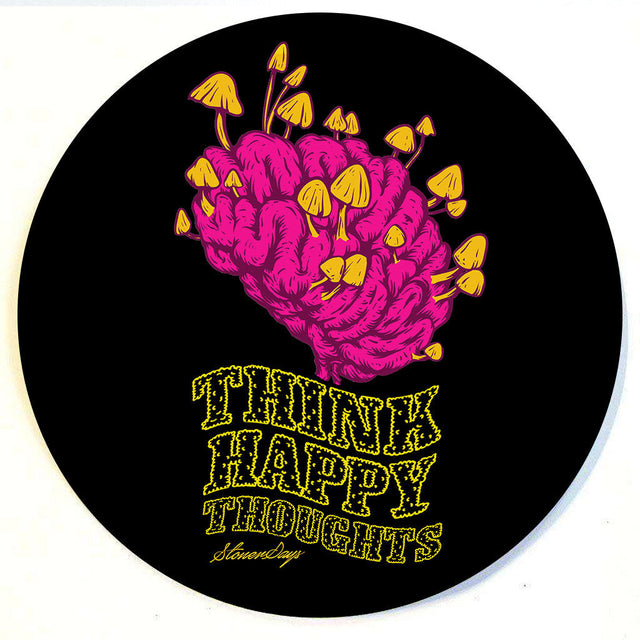 StonerDays 8" Think Happy Thoughts Dab Mat, round with vibrant design, non-slip rubber base