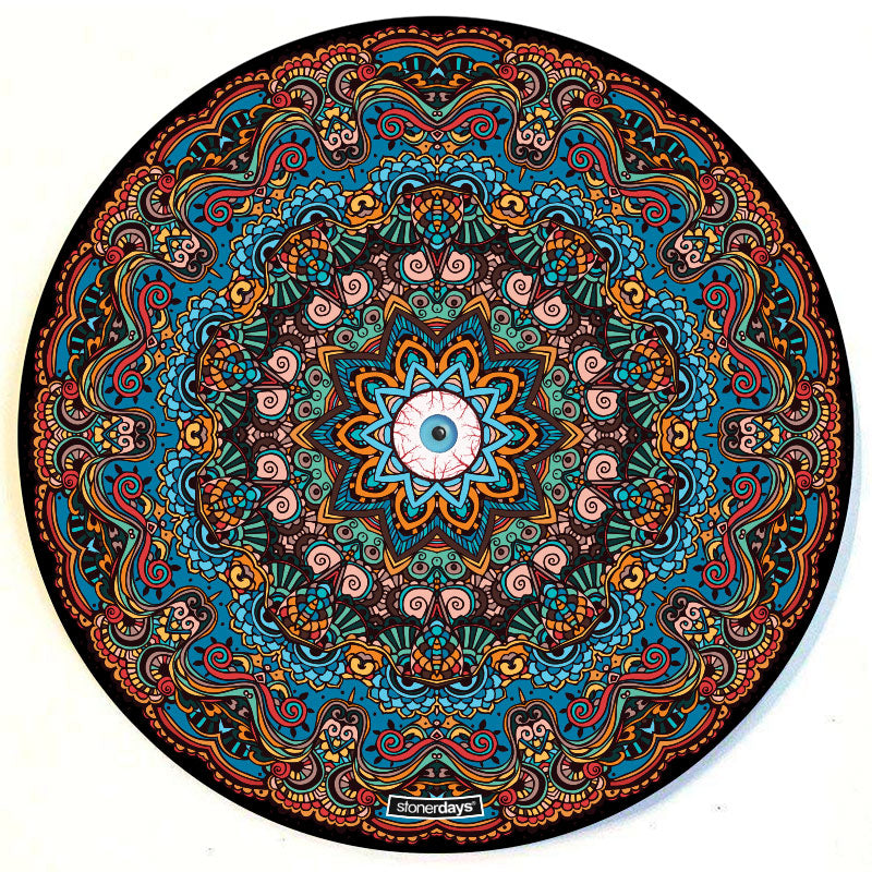 StonerDays Third Eye 8" Round Dab Mat with intricate psychedelic design, top view on white background