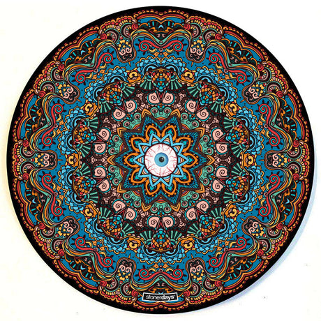 StonerDays Third Eye 8" Round Dab Mat with intricate psychedelic design, top view on white background