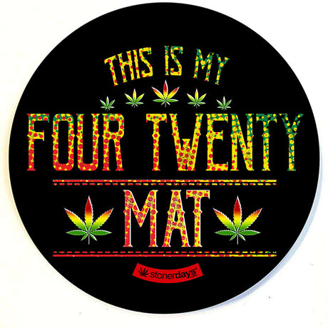 StonerDays 'This Is My Four Twenty' Dab Mat with colorful leaf design, 8" diameter, top view