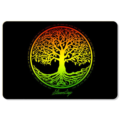 StonerDays Tree of Life Rasta Dab Mat in vibrant colors, 12" x 8" polyester and rubber, perfect for bong stability