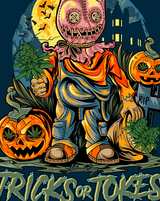 StonerDays Tricks Or Tokes Dab Mat featuring Halloween-themed cannabis artwork, 8" diameter, front view