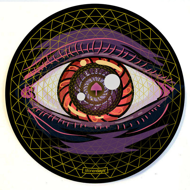 StonerDays 8" Trippin Ball-z Dab Mat with psychedelic eye design, polyester and rubber materials