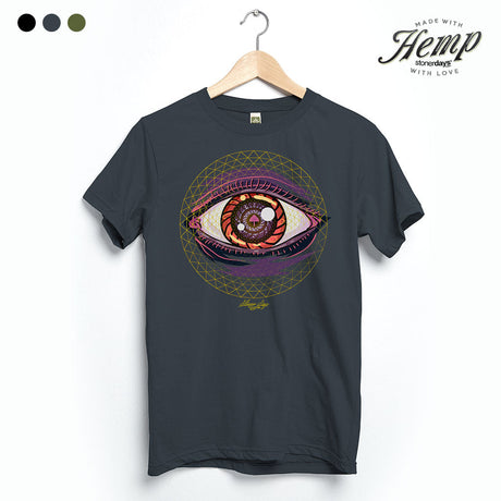 StonerDays Trippin Ball-z Hemp Tee in Smoke Grey with Psychedelic Eye Design, Front View
