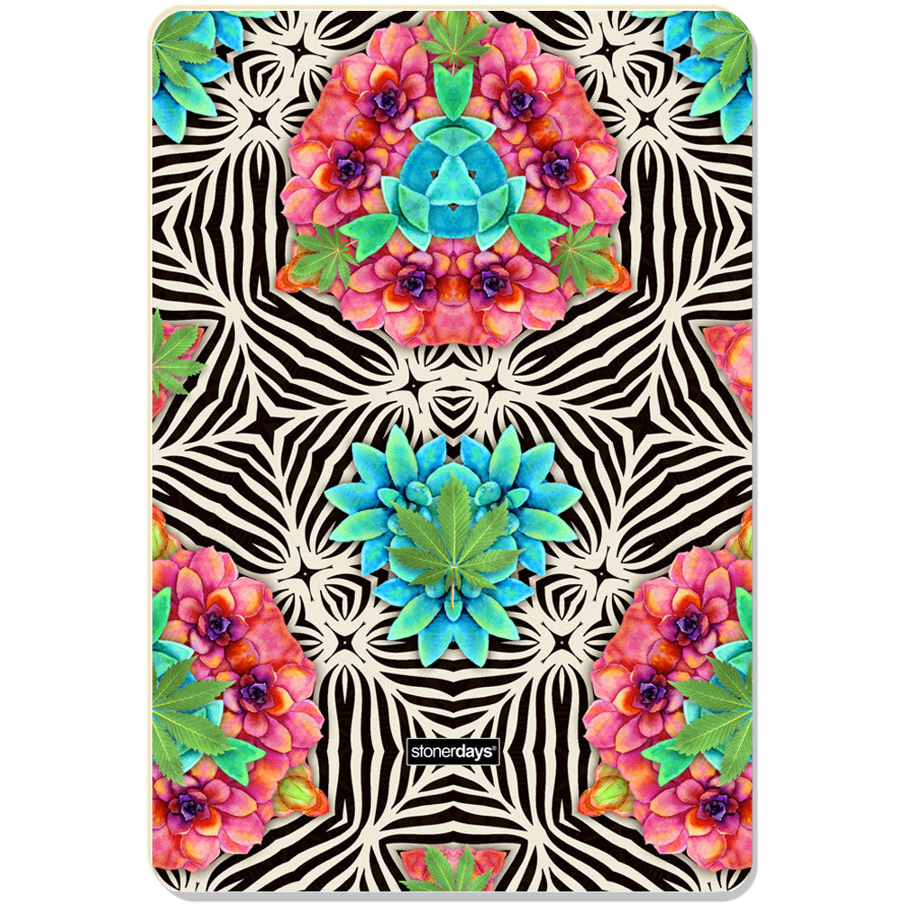 StonerDays Trippy Succulents Dab Mat with vibrant green and pink design, top view on white background