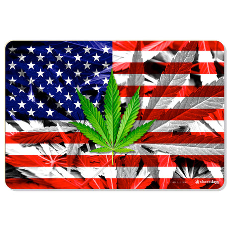 StonerDays USA flag-themed dab mat with cannabis leaf, polyester and rubber, 1/4" thick
