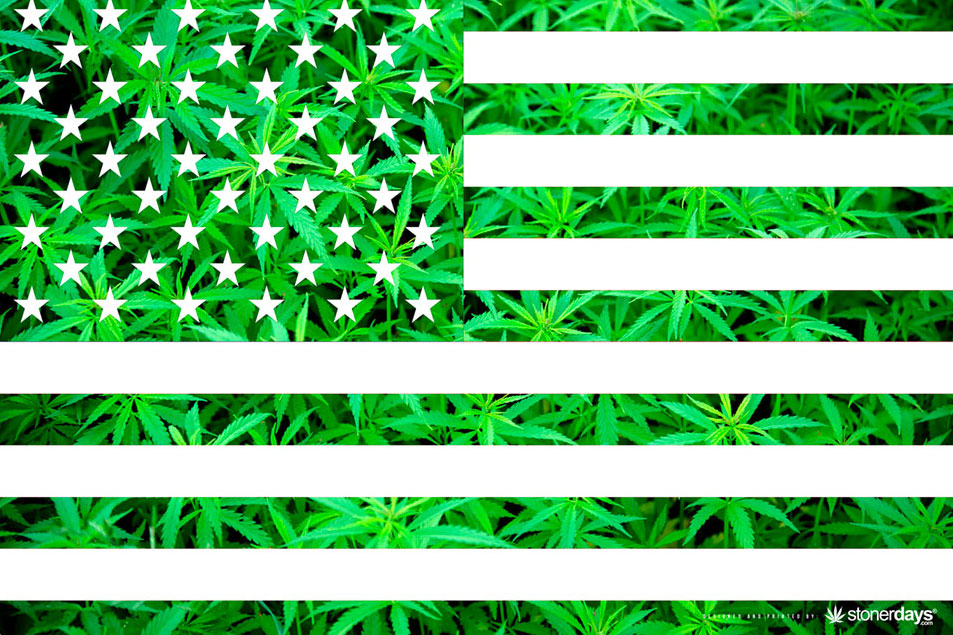 StonerDays USA flag-themed green dab mat with cannabis leaf design and rubber base